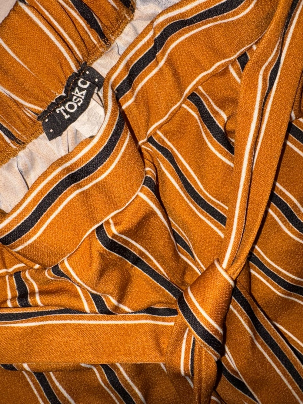Striped Wide-Leg Tie-Waist Pants — Mustard Brown Stripe - Picture 3 of 4